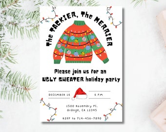 Editable Christmas Party Invitation, Ugly Sweater Christmas Party Invite, Holiday Invitation, Instant Download, Printable Holiday Invite