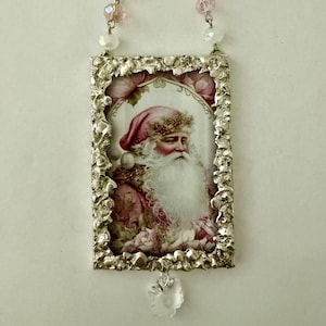 Pink Santa Ornament, Pink Santa, Holiday Santa, Santa Ornament, Shabby Chic Ornament, Christmas Santa, Holiday Ornament, Hand Made Ornament