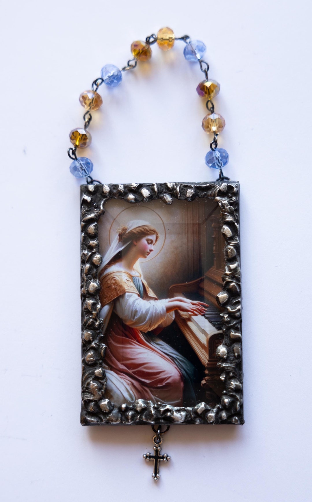 Saint Cecilia Ornament: Catholic Religious Icon With Rosary Chain - Etsy