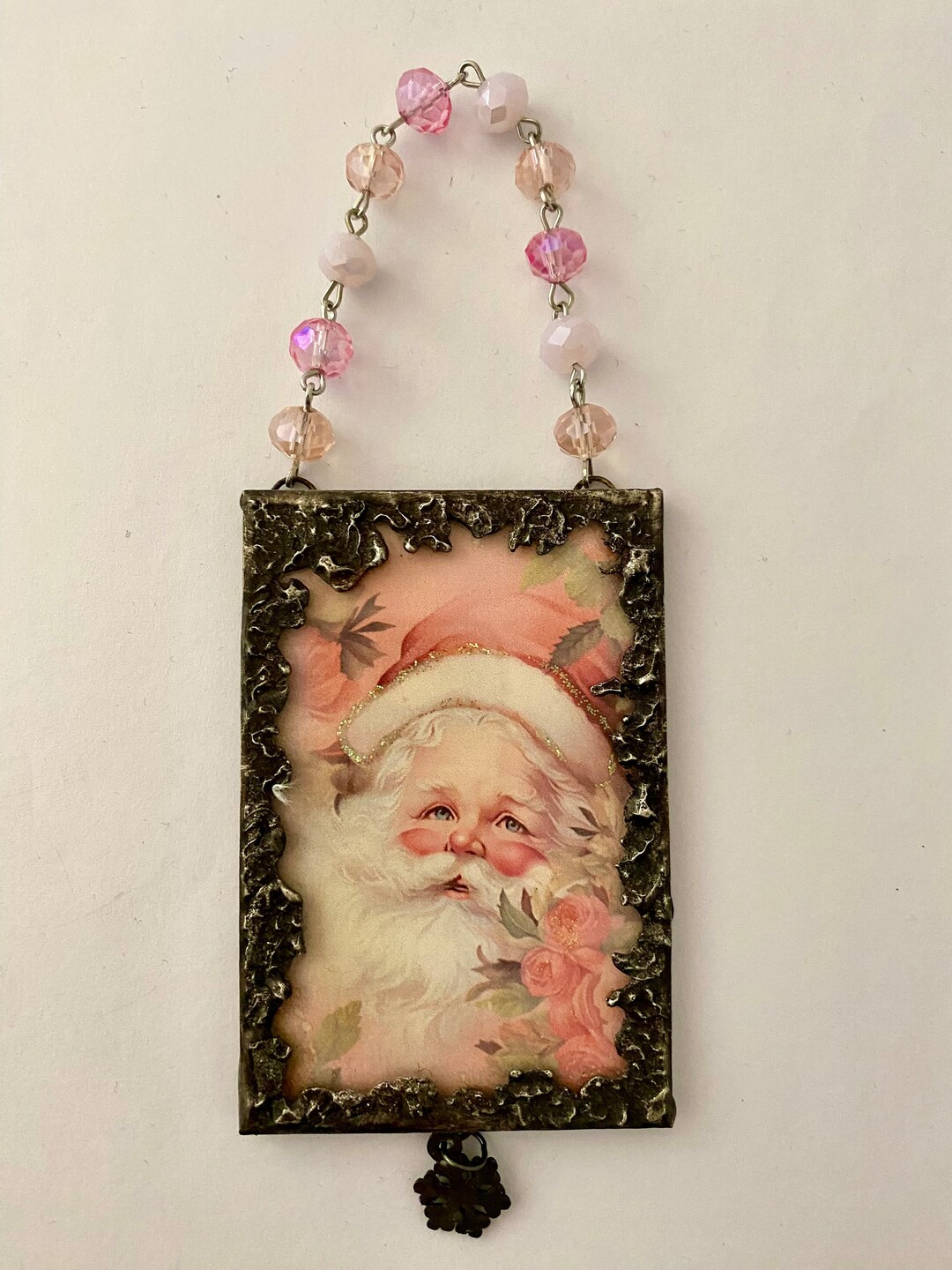 Christmas Ornament Santa Ornament Shabby Chic Ornament Pink Etsy
