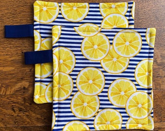 Navy Stripes and Lemons Summertime Potholders