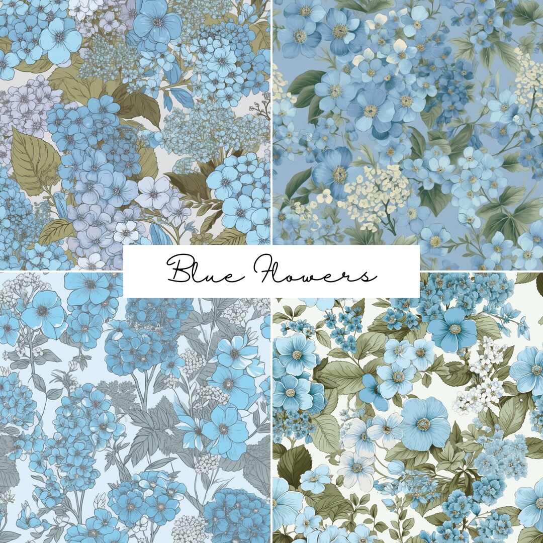 Blue Flowers Seamless Pattern Bundle Digital Download - Etsy