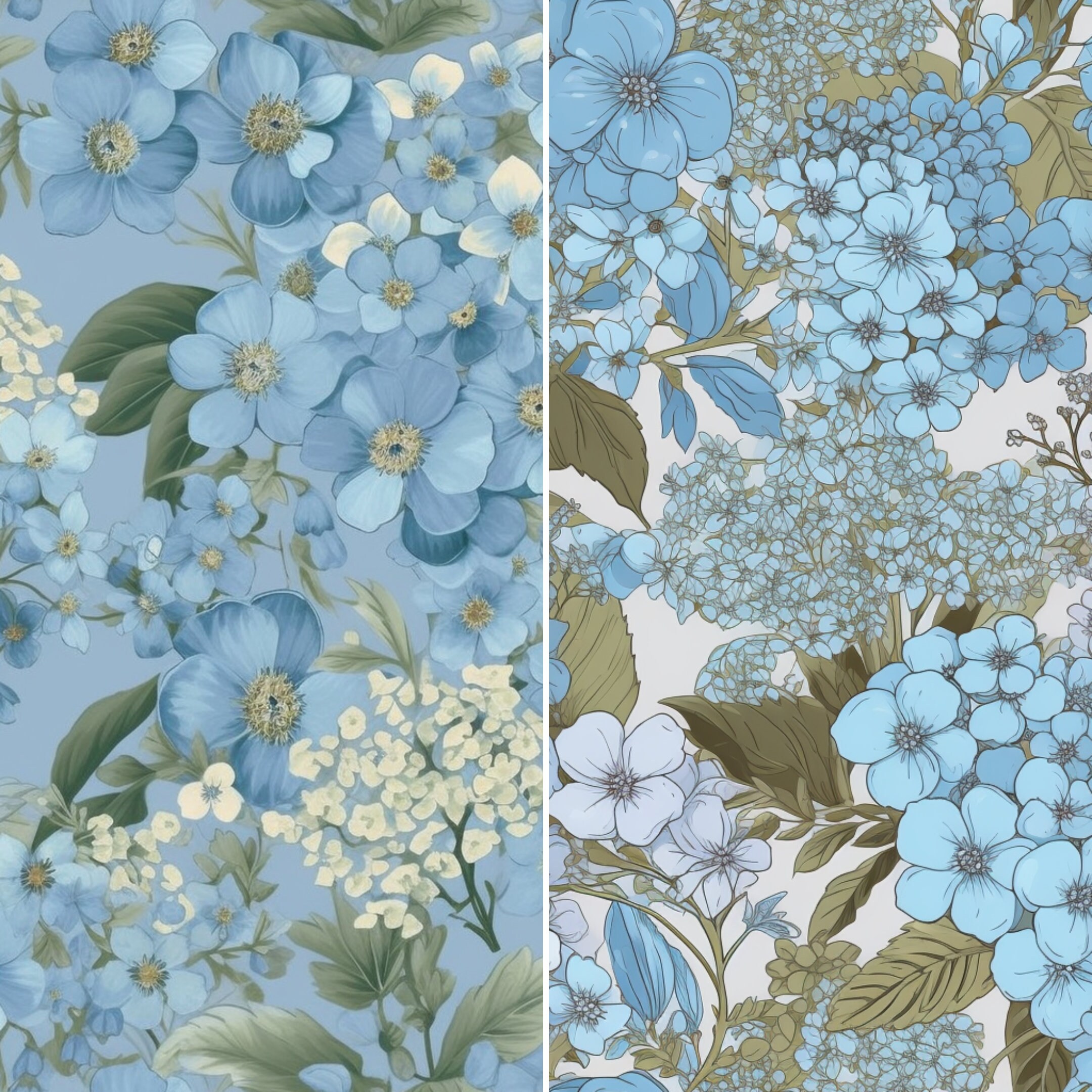 Blue Flowers Seamless Pattern Bundle Digital Download - Etsy