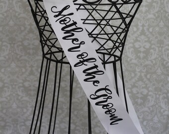 Freestyle cursive font mother of the groom bridal shower sash