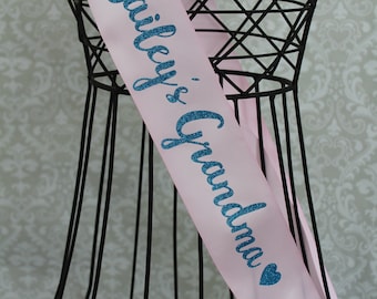 Northern Lights Cursive Personalized Grandma with heart baby shower sash