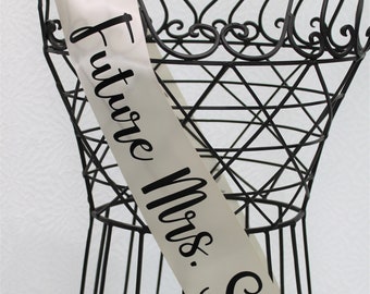 Future Mrs personalization Adeline cursive bridal shower bachelorette party sash