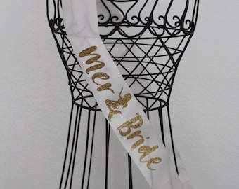Mer-Bride bachelorette bridal shower party sash with mermaid silhouette