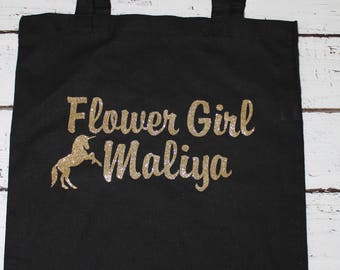 Personalized flower girl 100% cotton tote with applique