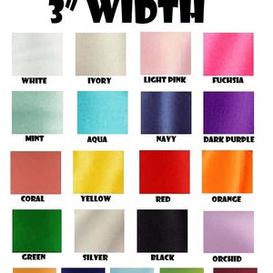 Puede incluir: Un gr&aacute;fico que muestra 18 colores de cinta diferentes, cada uno en un cuadrado de 7,6 cm de ancho. Los colores son: blanco, marfil, rosa claro, fucsia, menta, aguamarina, azul marino, morado oscuro, coral, amarillo, rojo, naranja, verde, plata, negro, orqu&iacute;dea, dorado, azul real, azul claro, verde lima y vino.