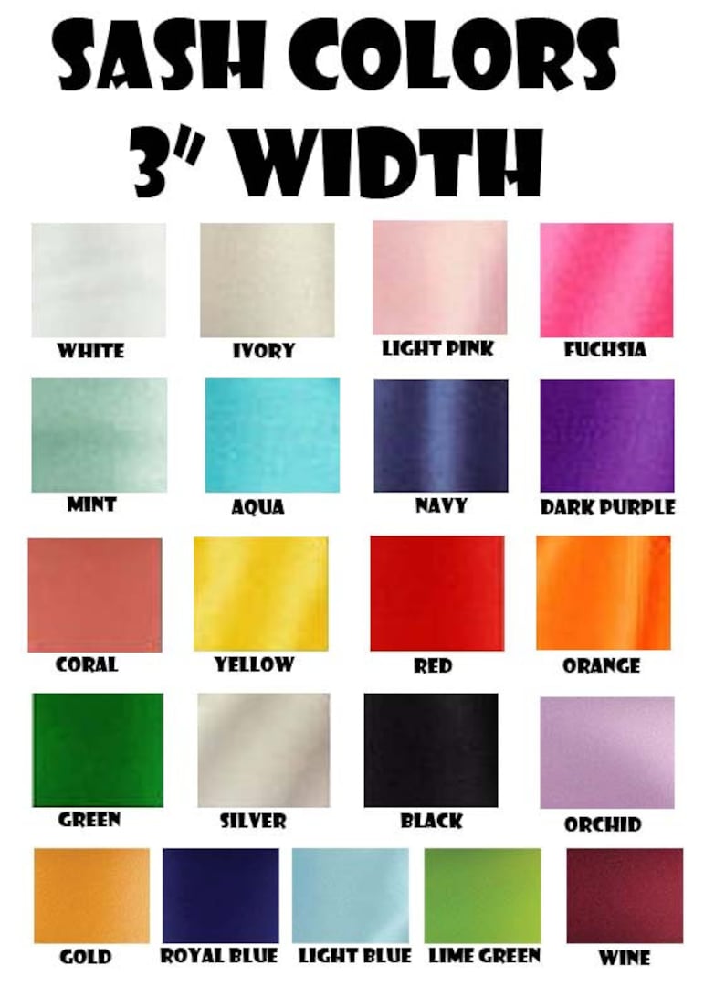 Puede incluir: Un gr&aacute;fico que muestra 18 colores de cinta diferentes, cada uno en un cuadrado de 7,6 cm de ancho. Los colores son: blanco, marfil, rosa claro, fucsia, menta, aguamarina, azul marino, morado oscuro, coral, amarillo, rojo, naranja, verde, plata, negro, orqu&iacute;dea, dorado, azul real, azul claro, verde lima y vino.