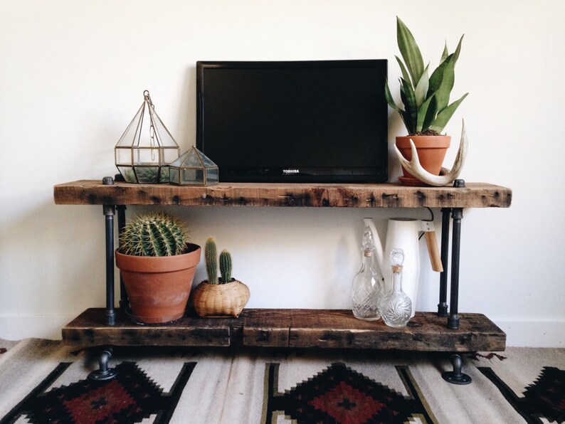 Reclaimed Barn Wood Pipe Console Table Shoe Rack Image 0