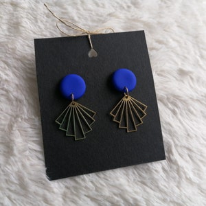 Corn blue / polymer clay earrings / brass fans / 18k gold plated connectors