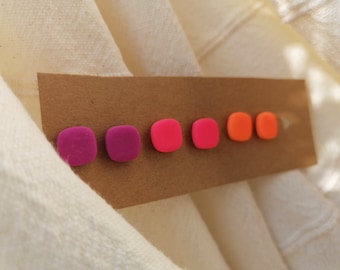 Neon / Pink + Lila + Orange / Stecker-Set / Polymer Clay / 18k vergoldete Stecker