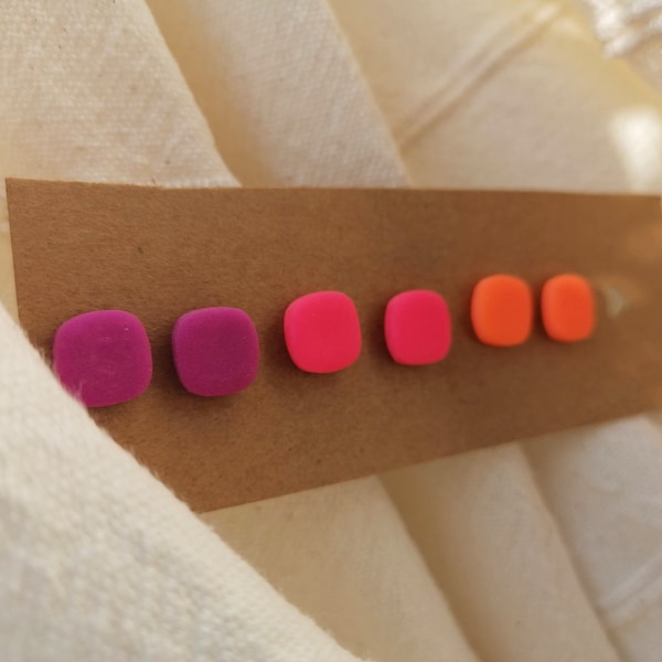 Neon / Pink + Purple + Orange / Connector Set / Polymer Clay / 18k Gold Plated Connectors