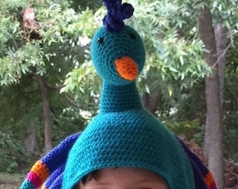 Sombrero de pavo real Birdbrain: patrón de sombrero de pavo real de ganchillo