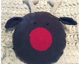 Patrón de almohada de reno Rudolph de ganchillo