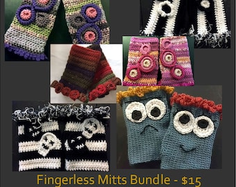 Paquete de patrones de crochet de guantes sin dedos: 4 patrones por el precio de 3