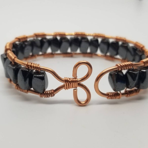 Magnetic Hematite & Copper Healing Bracelet Cuff Adjustable Arthritis