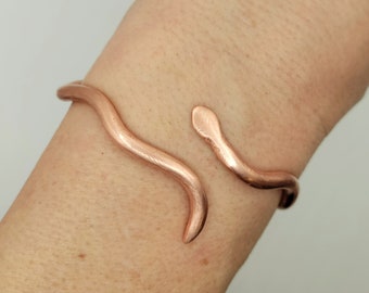 Copper Snake Bracelet Cuff Minimalist Hammered Arthritis Unisex