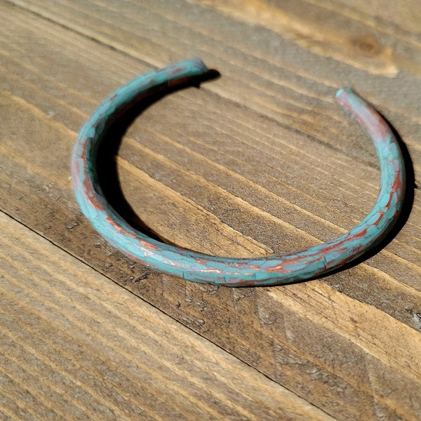 Verdigris Copper Hammered Patina Adjustable Bracelet Cuff