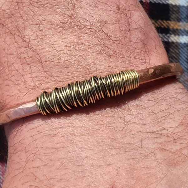 Copper & Brass Hammered Adjustable Bracelet Cuff