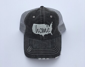 USA. Patriotic Hat. Home Hat. 4th of July Hat. America Hat. State Home Hat. Distressed Hat. USA. Memorial Day Hat. Hats for Memorial Day.