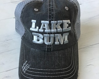 Lake Bum Hat Hats Women. Lake Hair Don't Care. Lake Life. Lake Bum. Hats for Her. Lake Hats. Distressed Hat. Distressed Trucker Cap.