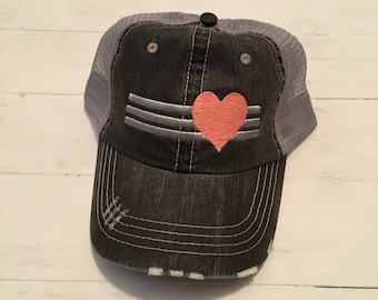 Hats Women. Hats Women Summer. Distressed Hats. Women Distressed Hats. Baseball Caps. Lake Life Hat.  Hat for the Beach. Heart Hat Womens.