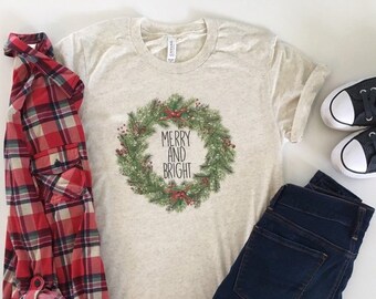 Christmas Shirt. Holiday Shirt. Merry and Bright Shirt. Shirt for Christmas. Christmas Shirt Womens. Christmas Tees. Womens Christmas Shirt.