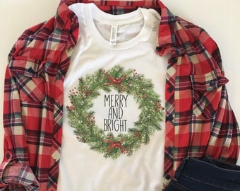 Christmas Graphic Tee. Christmas Shirt. Holiday Shirt. Merry and Bright Shirt. Shirt for Christmas. Christmas Shirt Womens. Christmas Tees.