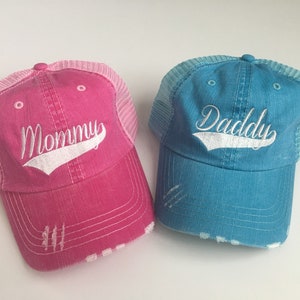 Gender Reveal. Mommy Daddy. Gender Reveal Ideas. Gender Reveal Baseball. Team Pink Team Blue. Team Girl Team Boy. Baseball Caps. Mom Life.