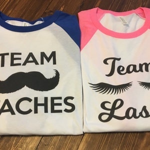 Staches and Lashes. Gender Reveal Shirts. Gender Reveal Baseball. Baseball Gender Reveal. Mom and Dad Shirts. Team Boy Team Girl. image 2