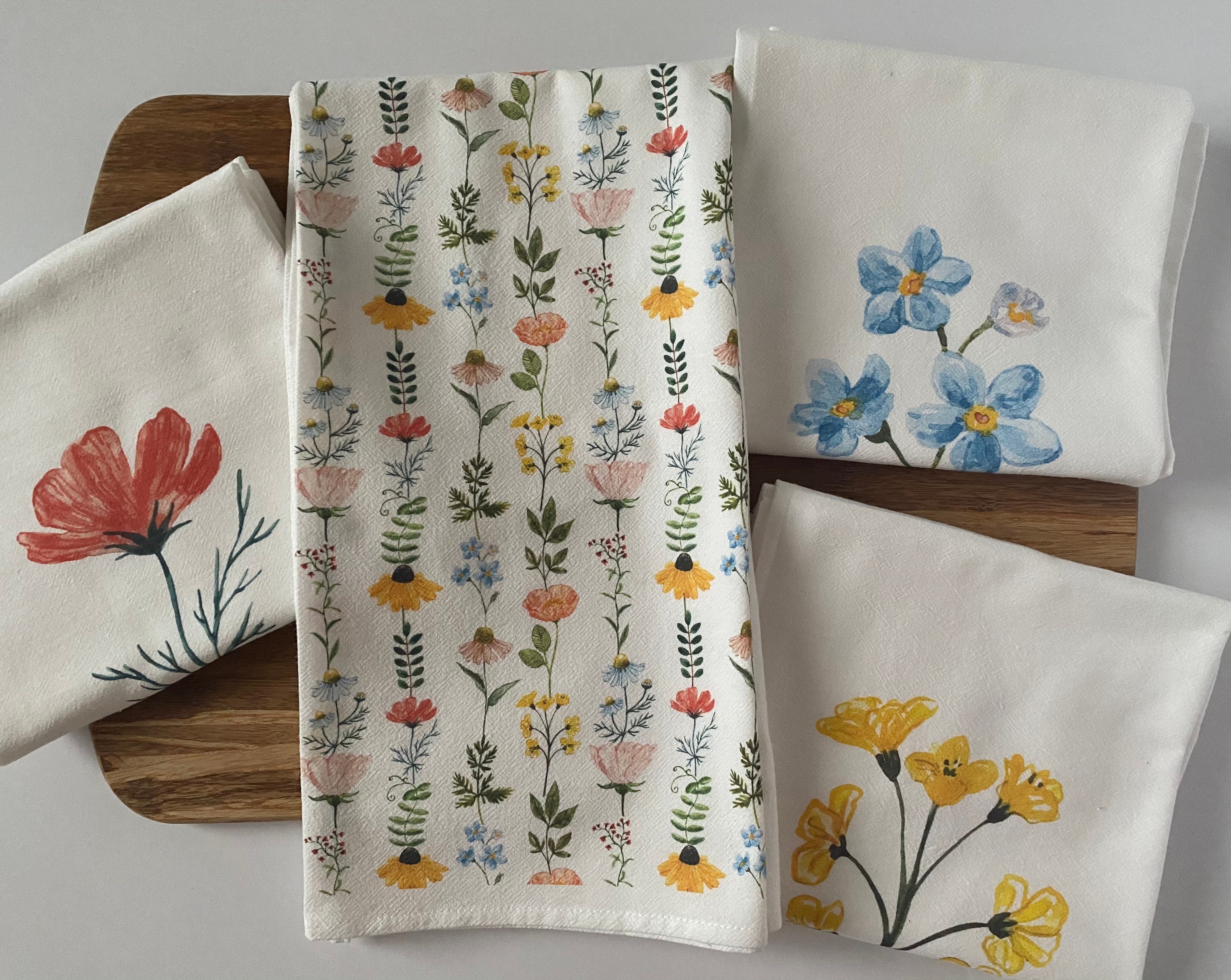 QEES 2 Pack Spring Kitchen Towels,Wildflower Floral Print Dish Towels for  Kitchen,18x26 Inch Ultra Absorbent Kitchen Hand Towels Decorative Set,Cute