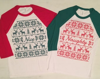 Naughty or Nice Shirts. Funny Ugly Christmas Sweater Couple. Naughty or Nice. Couple Christmas Shirt. Christmas. His and Her Ugly Sweater