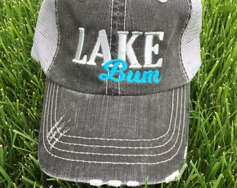 Lake Bum Hat. Hats for Women. Womens Hats. Lake Hair Don't Care. Lake Life. Hats for Her. Lake Hats. Distressed Hat. Distressed Trucker Cap.