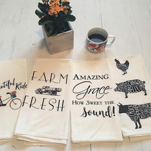 Flour Sack Towels. Farmhouse Decor. Tea Towel Flour Sack. Tea Towel. Kitchen Towels. Dish Towels. Farmhouse Kitchen. Christmas Gift Idea.