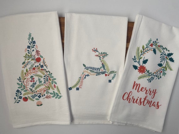 Farmhouse Flour Sack Individual Christmas Tea Towel (8) Designs