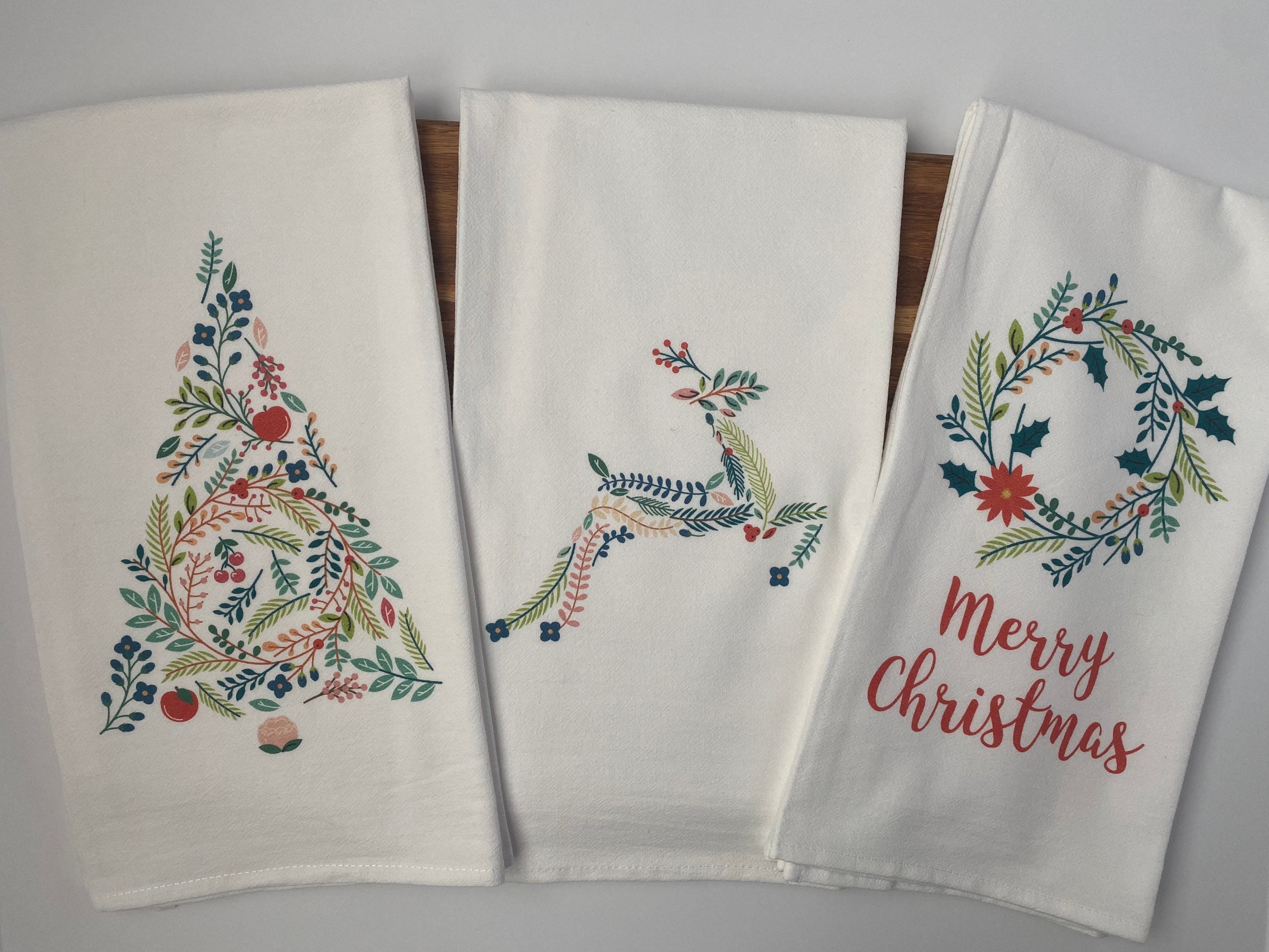  Lavien Home Christmas Kitchen Towels Embroidered, Cotton  Dishcloths Decoration for Xmas with Plaid (Set of 4), Waffle Weave Cute  Tree, Santa, Bell, Deer, 16 x 23 inches : Home & Kitchen