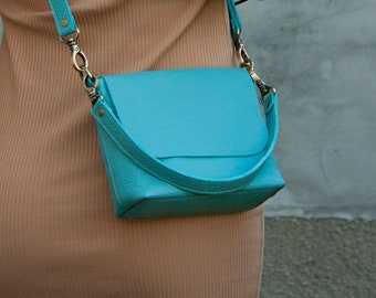 Women Mini Purse Turquoise Leather Handbag Light Blue Leather Bag Small Crossbody Bag Women Shoulder Purse Women Gift Idea