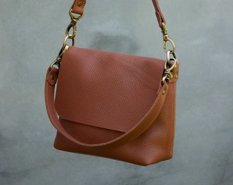 Brown 100% Leather Shoulder Bag Women Mini Handbag Small Crossbody Purse Christmas Gift Idea