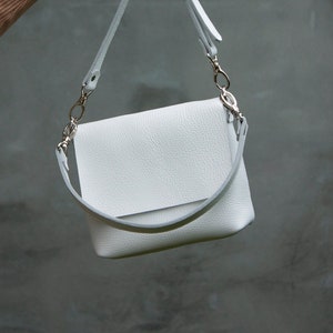 White Leather Mini Crossbody Bag Women Minimalist Leather Handbag Small Shoulder Bag