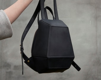 Women Black Leather Backpack Anti Theft Purse Faceted Shape Cool Backpack Women Perfect Gift Idea Safe Mini Backpack