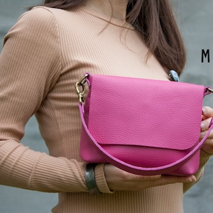 Women Hot Pink 100% Leather Bag Mini Crossbody Purse High Quality Shoulder Bag