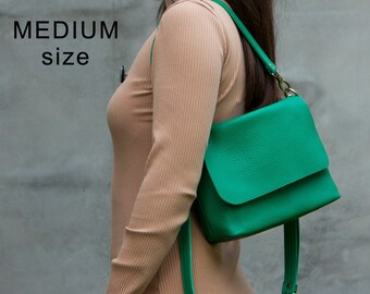 Green Leather Shoulder Purse Women Minimalist Handbag Small Crossbody Bag Vivid Green Mini Bag Women Perfect Gift Idea Emerald Green Handbag