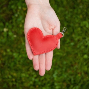 Leather Keychain Red Heart Key Fob as a Gift for Valentine's Day image 1