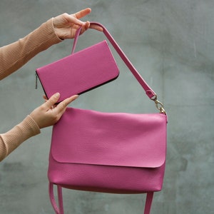 Conjunto de bolso y cartera de piel rosa para mujer, idea de regalo para el día de la madre, bolso de hombro grande y suave