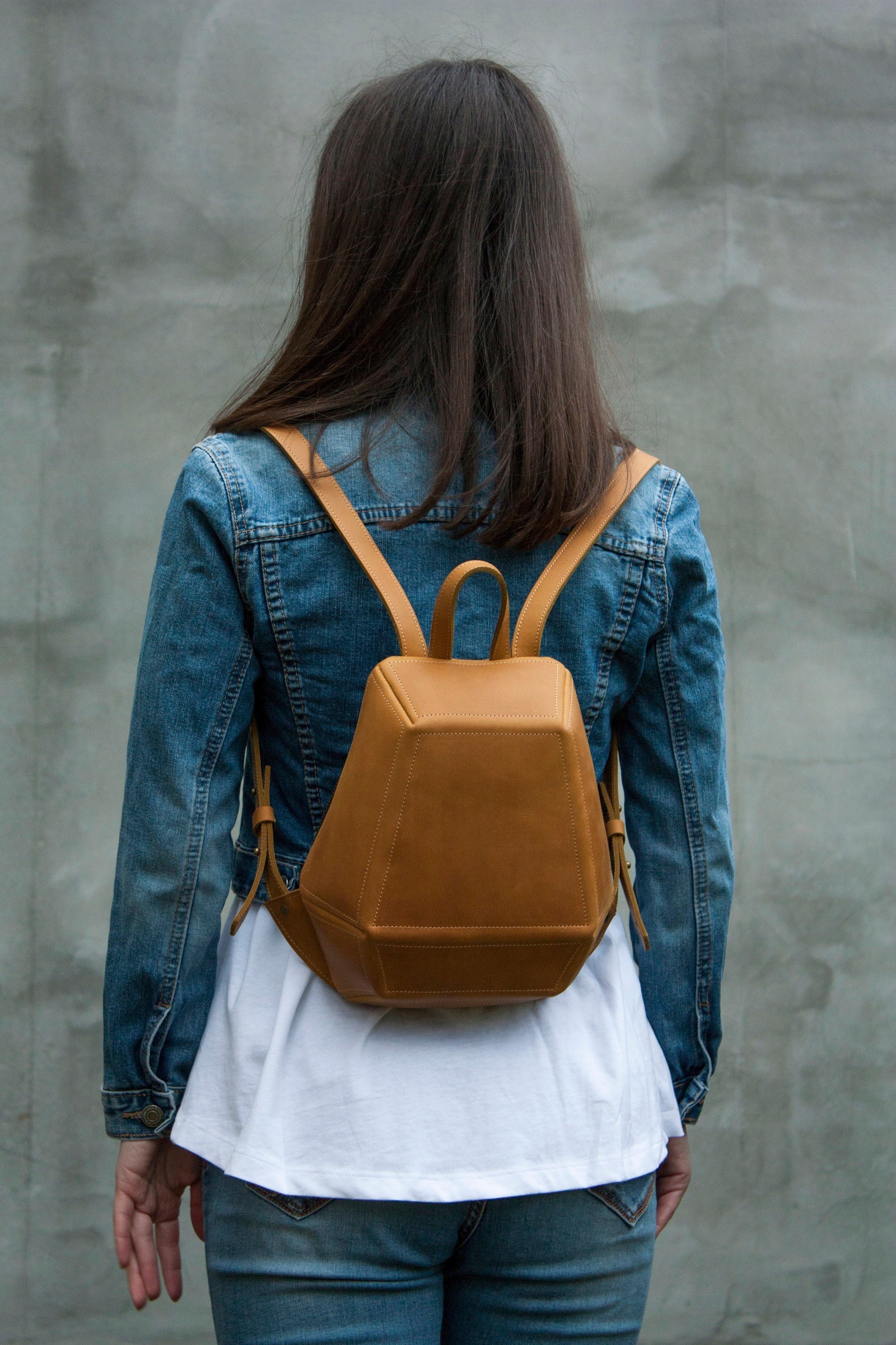 Yellow Backpack Small Anti Theft Travel Backpack Faceted Mini Size Rucksack Leather Geometry Shape Satchel Women Christmas Gift
