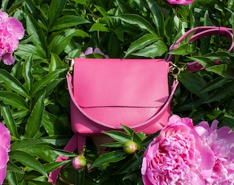Pink Mini Handbag Fuchsia color Leather Shoulder Bag Women Soft Crossbody Bag