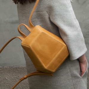 Women Mini Backpack Yellow Leather Purse Handmade Rucksack Minimalist Backpack Mustard Color Leather Purse Women Travel Backpack Women Gift