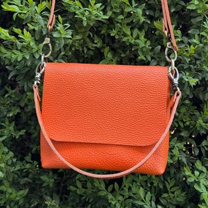 Minimalist Crossbody Bag Women Shoulder Bag Orange Leather Purse Handmade Purse High Quality Leather Purse Small Daily Bag Vacation Purse
